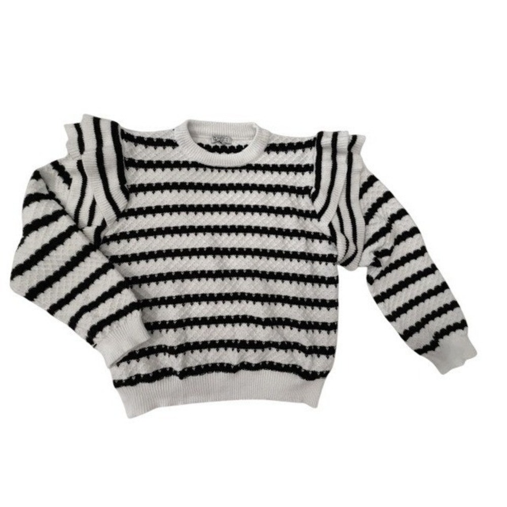 Stylish CZ Collections by Cezele Women's Ruffle Textured Stripe Sweater Large
